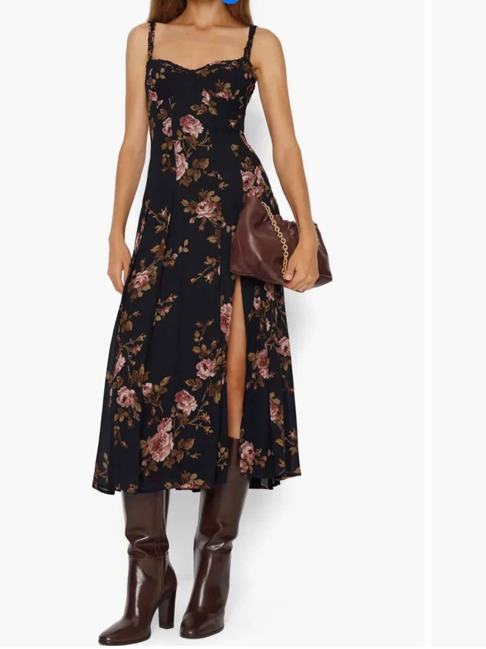 Reformation Katara Floral Print Midi Dress Size 10 Luxe Wedding Guest Cocktail